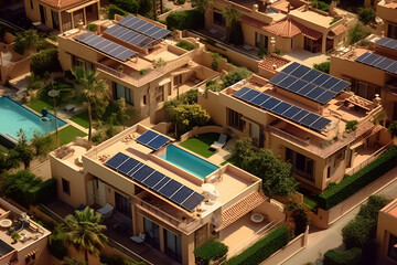 Wall Mural - solar panels on the red roofs of a houses .alternative energy sources.generated by ai Generative AI
