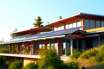 Wall Mural - solar panels on the roof of a house.alternative energy sources.generated by ai Generative AI