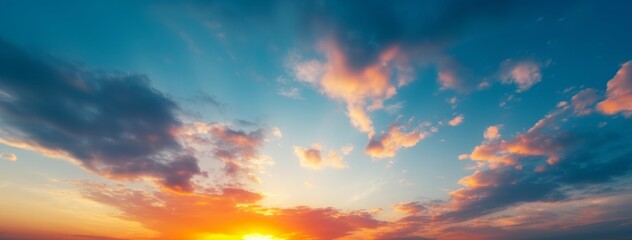 Wall Mural - sunset colorful clouds and blue sky background, generative ai