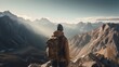 © XtravaganT - Back view photograph of a hiker on top of a mountain. Generative ai