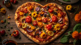 Fototapeta Natura - A pizza with a heart. AI Generated