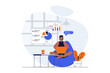 © alexdndz - Freelance working web concept with character scene. Man making data report while sitting in chair at home. People situation in flat design. Illustration for social media marketing material.