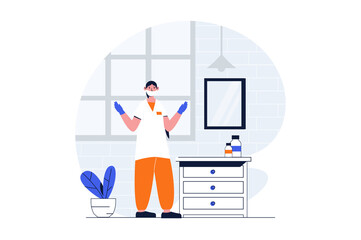 Aufkleber - Medicine web concept with character scene. Woman doctor making tests in laboratory for diagnosing patients. People situation in flat design. Illustration for social media marketing material.