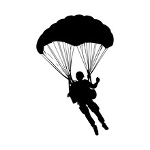 Vector Illustration. Airplane Jump. Skydiver Silhouette. Flight In The Air.