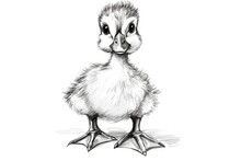 Cute Duck Drawing On White Background - Generative AI
