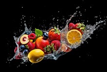 Stock Photo Of Water Splash With Various Fruits Fall Isolated Food Photography