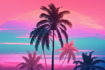 Wall Mural - Pink pastel palm tree from the tropics. Generative AI