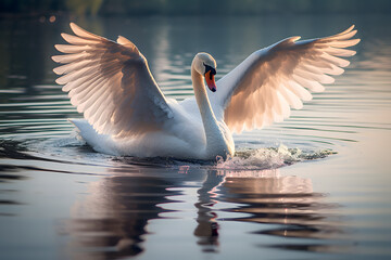 swan with spread wings, generative ai