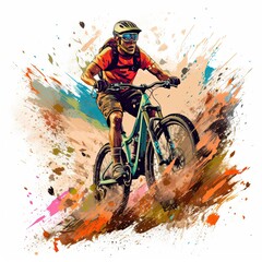 Wall Mural - Mountain bike sports illustration - made with Generative AI tools