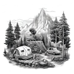 Wall Mural - Camping illustration - made with Generative AI tools