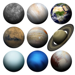 Wall Mural - solar system planets isolated on white. elements of this image furnished by nasa.