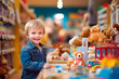 © MVProductions - Young boy buying toys at the toy store. Generative AI