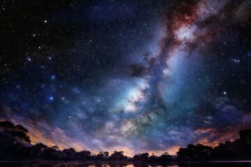 Wall Mural - Nature outside the city and the August night sky with stars. AI generated, human enhanced.