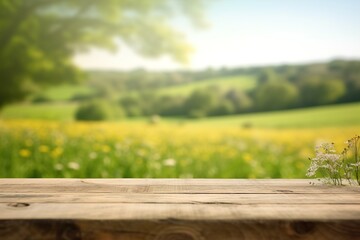 Wood table top on nature green bokeh abstract background