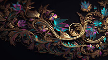 Ornate Pattern And Abstract Flowers And Vines, Generated Ai Image