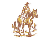Cowboy Illustration Wild West Graphic Rodeo Design Outlaw Vintage Bad Land