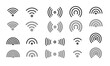 ワイヤレスインターネットサインのイラストセット/ワイファイ/無線通信/無線回線/電波/ベクター/アイコン/マーク/要素/モノクロ