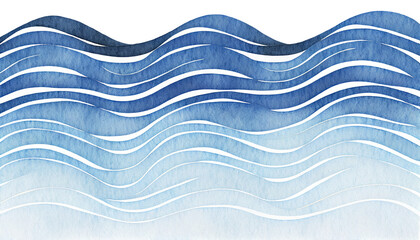Gradient water ripple wave texture, transparent, isolated. Blue, navy, white water wave illustration. Graphic Resource abstract background for ocean wave, backdrop or copy space.