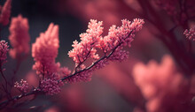 A Branch Of A Red Plant With Small Red Flowers. Banner. Wallpaper. AI Generated