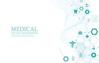 Wall Mural - Medical wallaper.geometric hexagon shape.icons.white modern wallpaper.