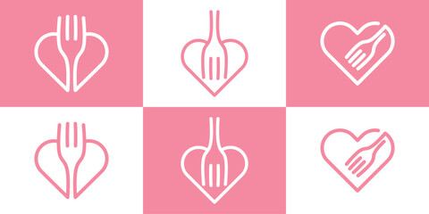 Wall Mural - logo design fork and heart minimalist icon vector illustration