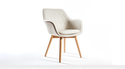 stylish chair with white top and light wooden legs standing on white Generative AI