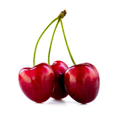 Wall Mural - Red cherries isolated on white background. Studio shot with shadow
