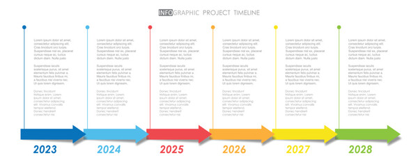 Wall Mural - business project arrow roadmap timeline diagram Infographic roadmap template for business. 6 step modern Timeline diagram calendar with presentation vector infographics.