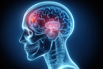 3d rendered anatomy illustration of a human body shape with active brain