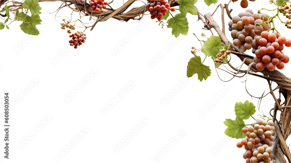 twisting grapevine branches as a frame border, isolated with negative ...