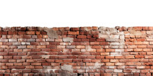 Brick Wall Isolated On Transparent Background. Old Red Brick Wall