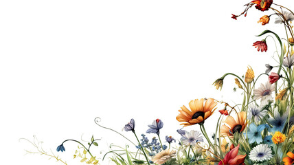 Sticker - whimsical wildflower blossoms as a frame border, isolated with negative space for layouts