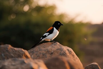 Canvas Print - bird perched on a rock in a monochrome color scheme Generative AI