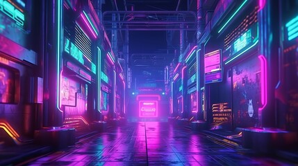 A futuristic city at night with colorful neon lights. Generative ai