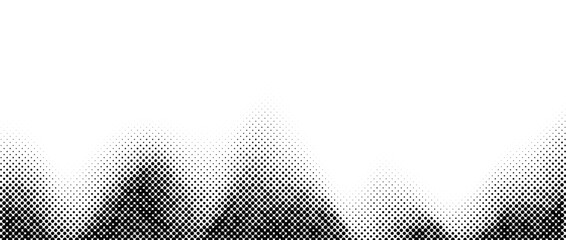 Wall Mural - Halftone wavy grunge background. Faded grain textured wallpaper. Black and white noise grit surface. Pixelated speckles, dots and particles. Vector backdrop
