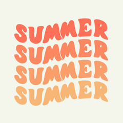 Wall Mural - Hello summer on bright abstract background. Colorful poster with brush lettering about summer. Vivid illustration in retro color style. Vintage colors and shapes.