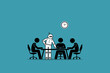 © leremy - People getting AI artificial intelligence robot to help and give guidance in office work. Vector illustration depicts concept of chat bot, future technology, robot assistance, and android leader.