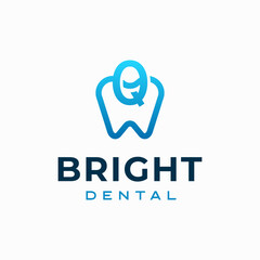 Wall Mural - letter q dental clinic logo tooth abstract design vector template linear style. dentist stomatology 