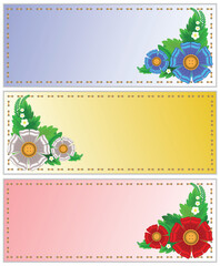 Sticker - set of colorful business cards with textile flowers