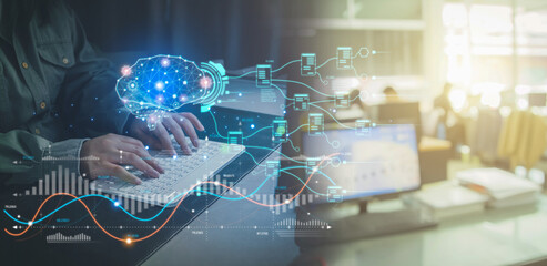 Business computer communication teamwork concept. Businessmen in the workplace or work space of table in office room with computer or shallow depth of focus of abstract background.