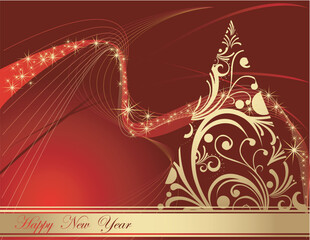 Sticker - Happy New Year  background gold and red