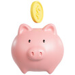 pink piggy bank with gold coin dollar
