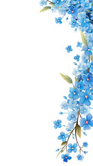 Sticker - charming forget-me-not flowers as a frame border, isolated with negative space for layouts