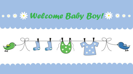 Poster - Cute blue welcome home baby boy announcement shower invitation