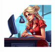 A Blonde Hair Woman Seated at a Desk Working on a Computer Generative AI