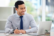 © Clayton Daniels/peopleimages.com - Happy, manager or businessman working in office or writing in notebook, report and laptop for corporate job. Man, smile and employee planning with notes, research or business analytics on company