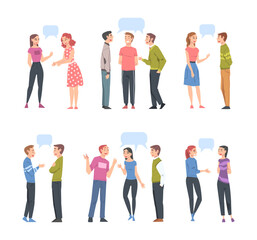 Sticker - People Character Communicate with Dialogue Speech Bubble Vector Set