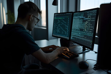 programmer working with code stats and data visualizations