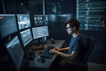 programmer working with code stats and data visualizations