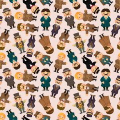 Sticker - cartoon retro gentleman seamless pattern